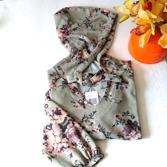 WALLFLOWER FLORAL CROP HOODIE LIGHTWEIGHT SWEATER SIZE LARGE NWT - Picture 12 of 13